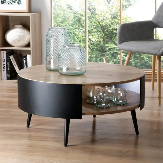 Table basse Japandi Ronde 2 Niveaux Métal Noir – Eklo
