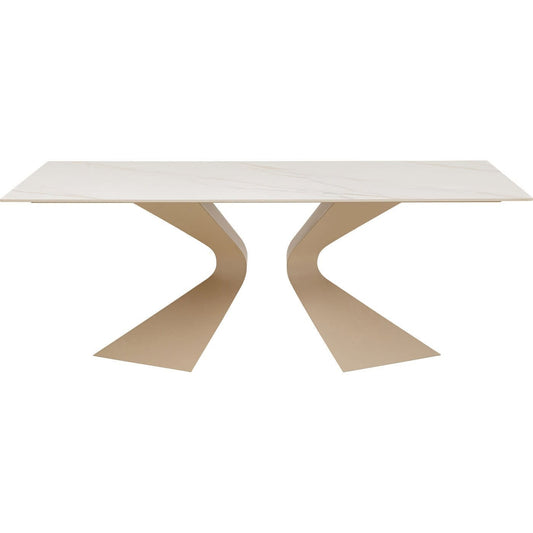 Table Japandi Rectangulaire Grès Blanc & Acier Beige – Gloria