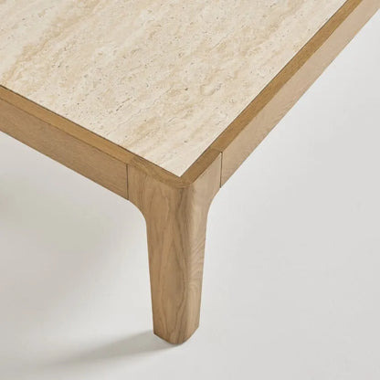 Table basse Japandi Effet Travertin & Bois 160×50 – Kielce
