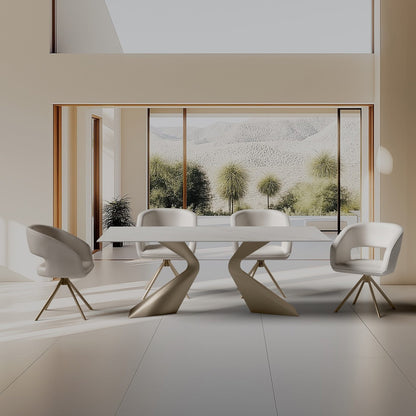 Table Japandi Rectangulaire Grès Blanc & Acier Beige – Gloria