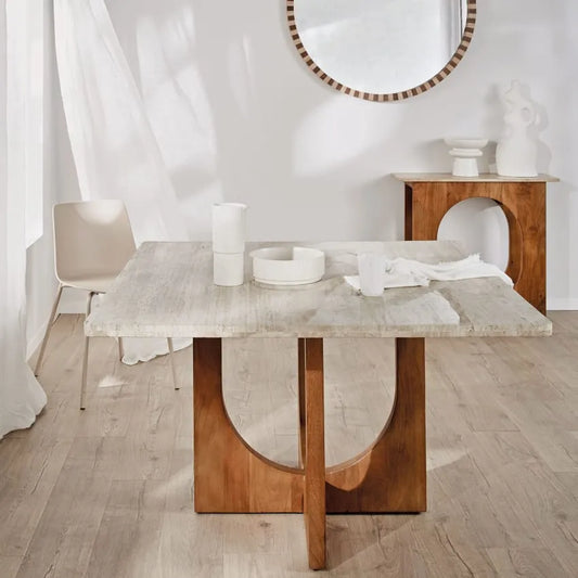 Table Japandi Carrée Travertin & Manguier – Travine