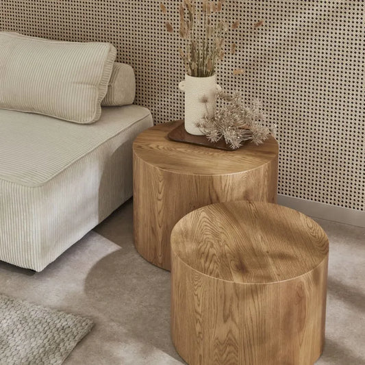 Tables basses Japandi Rondes Effet Chêne (lot de 2) – Sylva