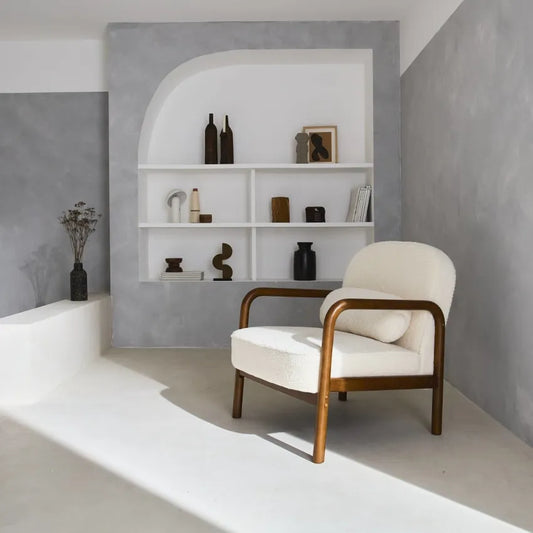 Fauteuil Japandi Bouclette Crème Noyer Clair – Amélie