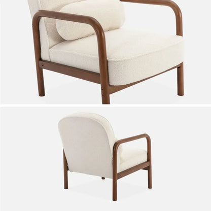 Fauteuil Japandi Bouclette Crème Noyer Clair – Amélie