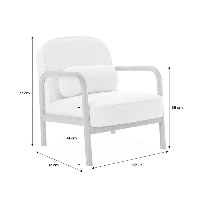 Fauteuil Japandi Bouclette Crème Noyer Clair – Amélie