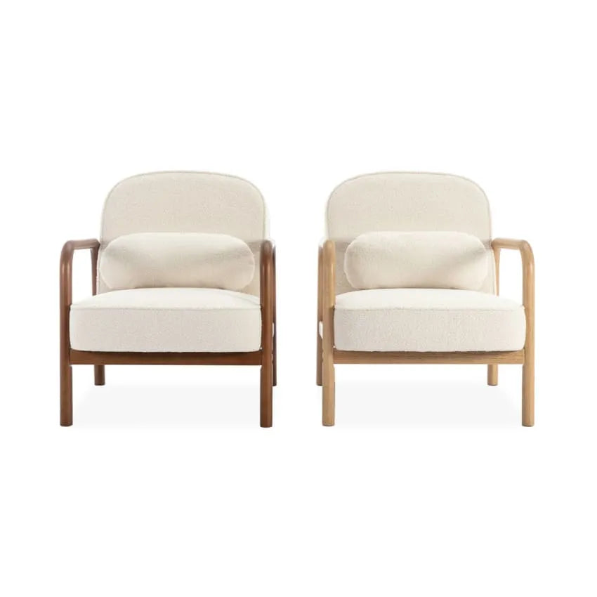 Fauteuil Japandi Bouclette Crème Noyer Clair – Amélie