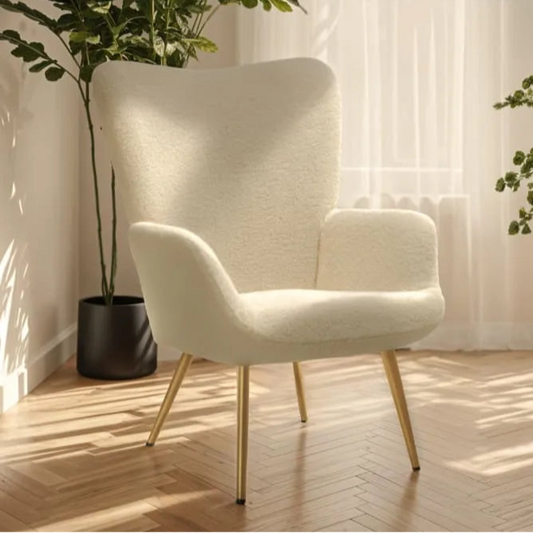 Fauteuil Japandi Bouclette Ergonomique Crème Or – Hygge