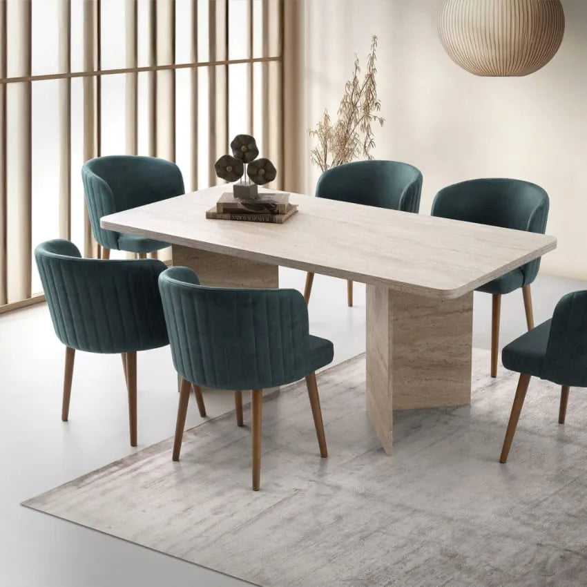 Table Japandi Rectangulaire Effet Travertin – Travertin