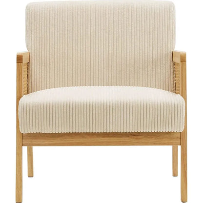 Fauteuil Japandi Cannage & Velours Beige – Mani