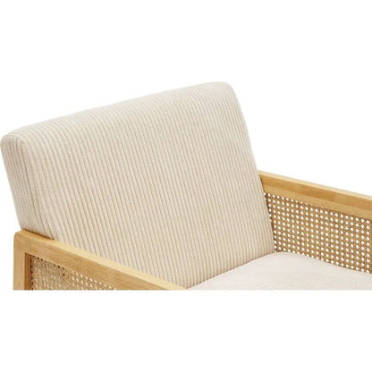 Fauteuil Japandi Cannage & Velours Beige – Mani