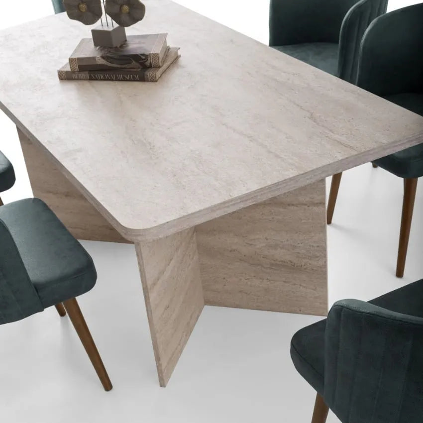 Table Japandi Rectangulaire Effet Travertin – Travertin