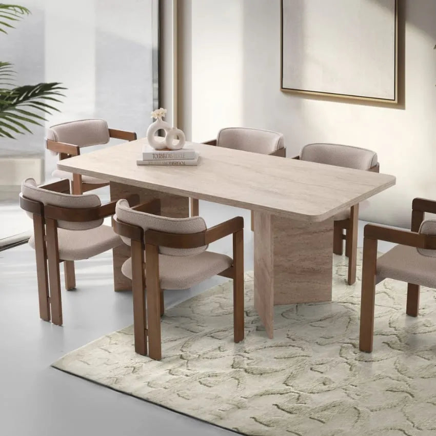 Table Japandi Rectangulaire Effet Travertin – Travertin
