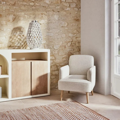Fauteuil Japandi Bouclette Blanche & Hêtre – Honey
