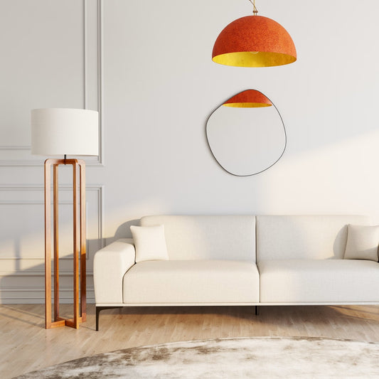 Lampadaire Japandi bois de manguier, abat-jour lin beige H166 – Ariana