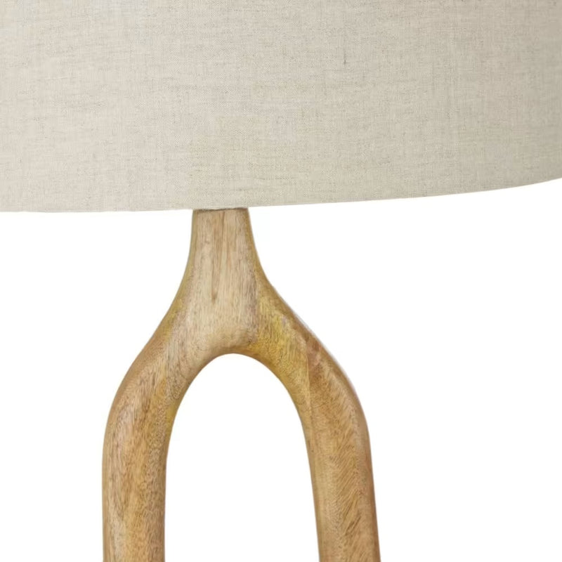 Lampadaire Japandi bois de manguier, abat-jour lin beige H168