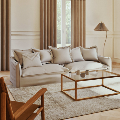 Lampadaire Japandi en métal et abat-jour plissé beige H159 - Berenice