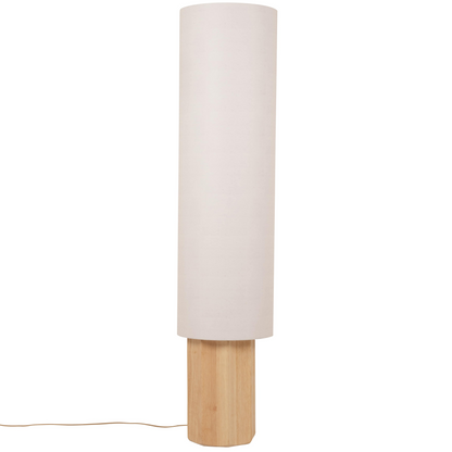 Lampadaire Japandi octogonal en bois hévéa et abat-jour crème H132 – Glenc