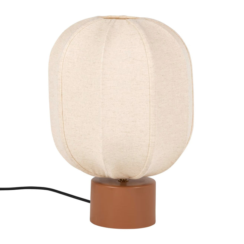 Lampe Japandi en métal marron avec abat-jour en coton blanc cassé – Ganavan