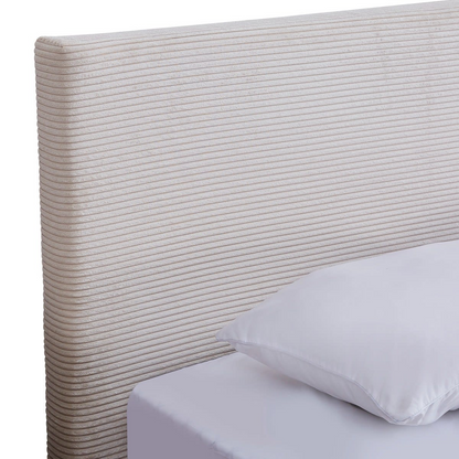 Lit Japandi 180x200 cm avec tête de lit en velours côtelé beige – William