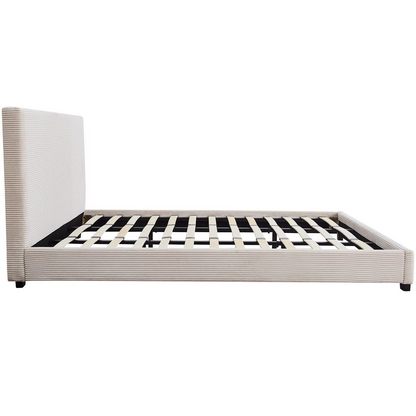Lit Japandi 180x200 cm avec tête de lit en velours côtelé beige – William