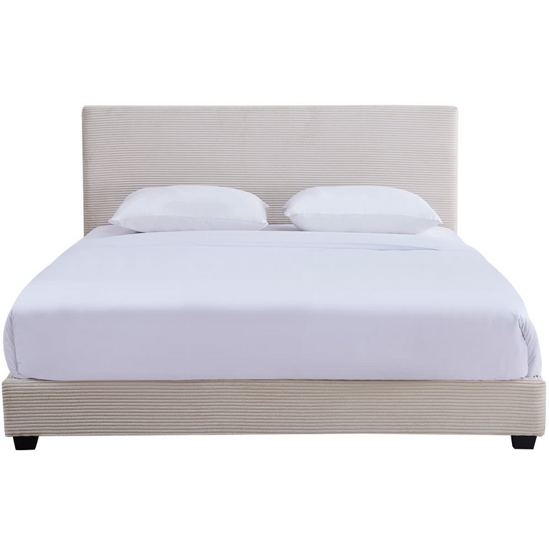 Lit Japandi 180x200 cm avec tête de lit en velours côtelé beige – William