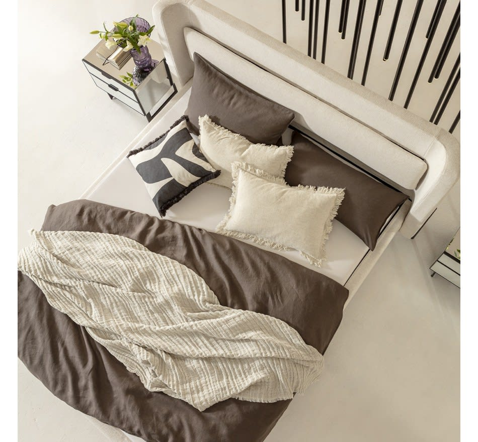 Lit Japandi 180x200 en tissu écru – Tivoli