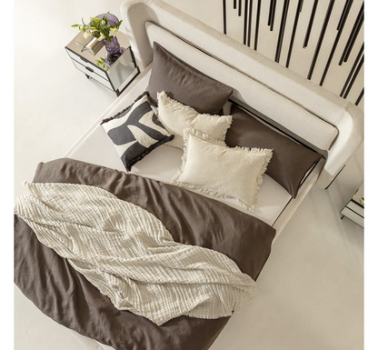 Lit Japandi 180x200 en tissu écru – Tivoli
