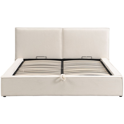 Lit Coffre Japandi 180x200 cm Velours Côtelé Beige – Arno