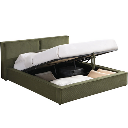 Lit Coffre Japandi 180x200 cm Velours Côtelé Beige – Arno