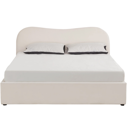 Lit Coffre Japandi 180x200 cm Velours Beige avec Tête de Lit – Suzon