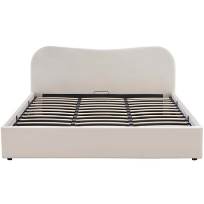Lit Coffre Japandi 180x200 cm Velours Beige avec Tête de Lit – Suzon