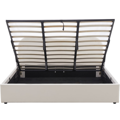 Lit Coffre Japandi 180x200 cm Velours Beige avec Tête de Lit – Suzon