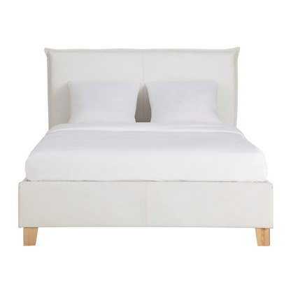 Lit Coffre Japandi blanc en bois de peuplier 160x200 sommier à lattes – Pillow