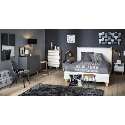 Lit Coffre Japandi blanc en bois de peuplier 160x200 sommier à lattes – Pillow