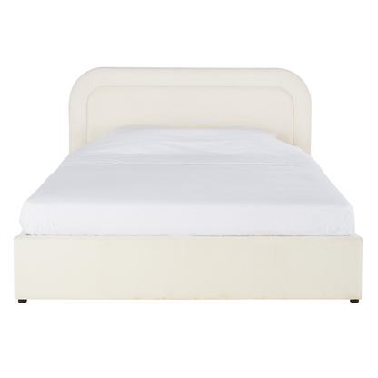 Lit Coffre Japandi bouclettes écrues 180x200 avec sommier à lattes blanc – Buldos