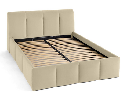 Lit Coffre Japandi en Velours 180 x 200 cm Beige – Elysia