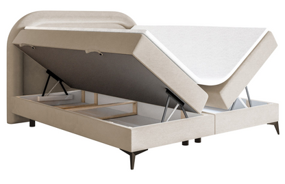 Lit Japandi continental 160x200 en velours déperlant grège – Loreo