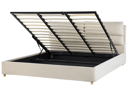 Lit Double Japandi en Tissu Beige 180x200 – Batilly