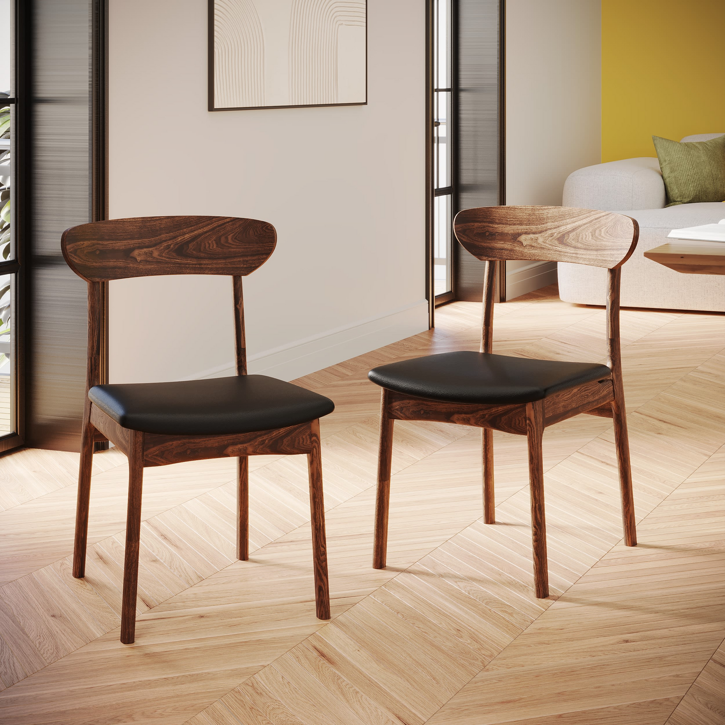 Chaises Japandi en tissu beige et bois clair – Lana
