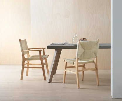 Lot de 4 chaises Japandi en bois d'hévéa avec assise et dossier tressés – Nom du Produit