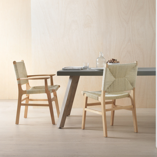 Lot de 4 chaises Japandi en bois d'hévéa avec assise et dossier tressés