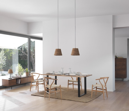 Lot de 4 Fauteuils Japandi en Hêtre avec Assise Tressée