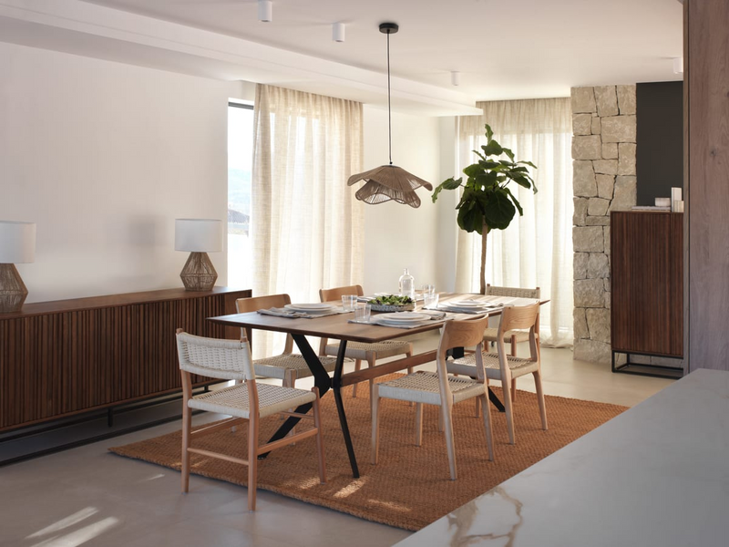 Lot de 4 Fauteuils en Hêtre Japandi avec Assise Tressée