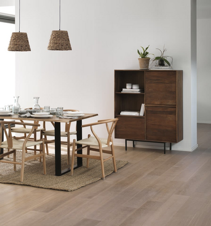 Lot de 4 Fauteuils Japandi en Hêtre avec Assise Tressée