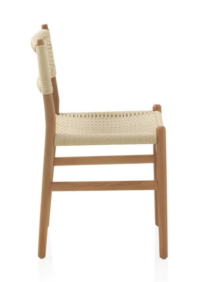 Lot de 4 Fauteuils en Hêtre Japandi avec Assise Tressée
