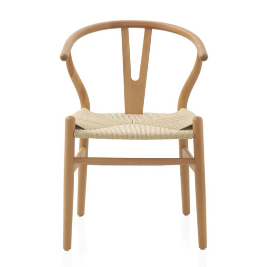 Lot de 4 Fauteuils Japandi en Hêtre avec Assise Tressée