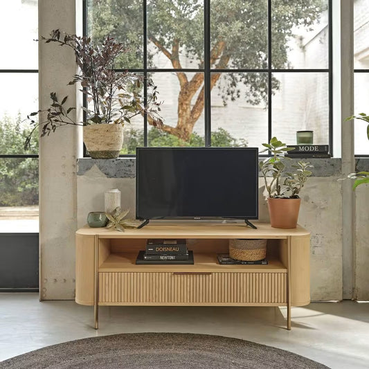 Meuble TV Japandi beige et métal laiton – ORMOND