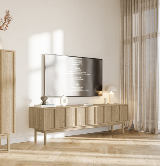 Meuble TV Japandi 3 tiroirs en aspect chêne 170 cm – Neksto