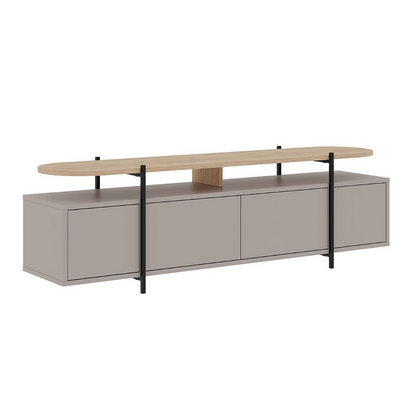 Meuble TV Japandi 4 portes pieds métalliques effet chêne L160 cm – Hinoa