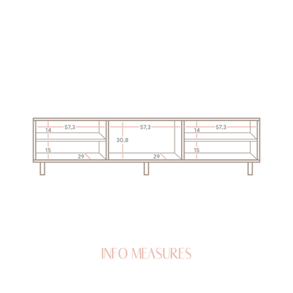 Meuble TV Japandi en bois massif naturel 180 cm non verni – Menorca